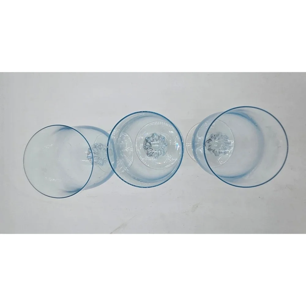 3 set Vintage Blue Tinted Wine Glasses  Twisted Spiral Stem‎ Tulip Water Goblets